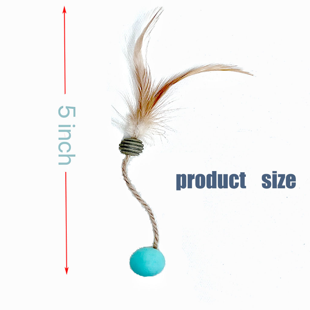  Cat Teaser Rubber Bouncy Ball with Feathers and Hemp Rope – A Lightweight Pet Toy That's Easy to Carry