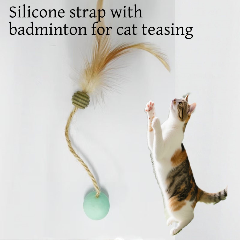  Cat Teaser Rubber Bouncy Ball with Feathers and Hemp Rope – A Lightweight Pet Toy That's Easy to Carry