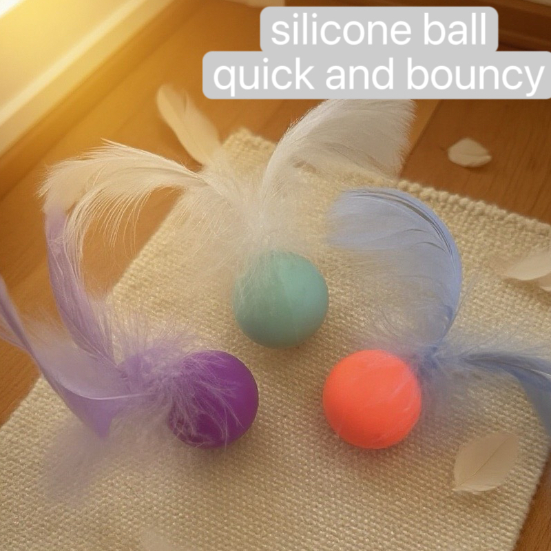 Cat toy: Dopamine elastic ball, silicone bouncing ball, cat teaser wand with feathers, self-amusement toys for relieving boredom, silent cat supplies