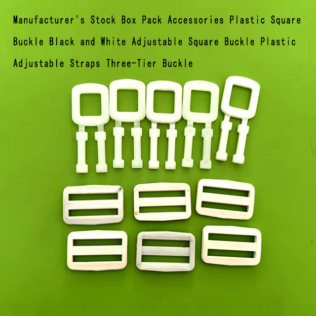 Manufacturer's Stock Box Pack Accessories Plastic Square Buckle Black and White Adjustable Square Buckle Plastic Adjustable Straps Three-Tier Buckle