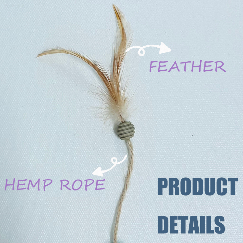  Cat Teaser Rubber Bouncy Ball with Feathers and Hemp Rope – A Lightweight Pet Toy That's Easy to Carry