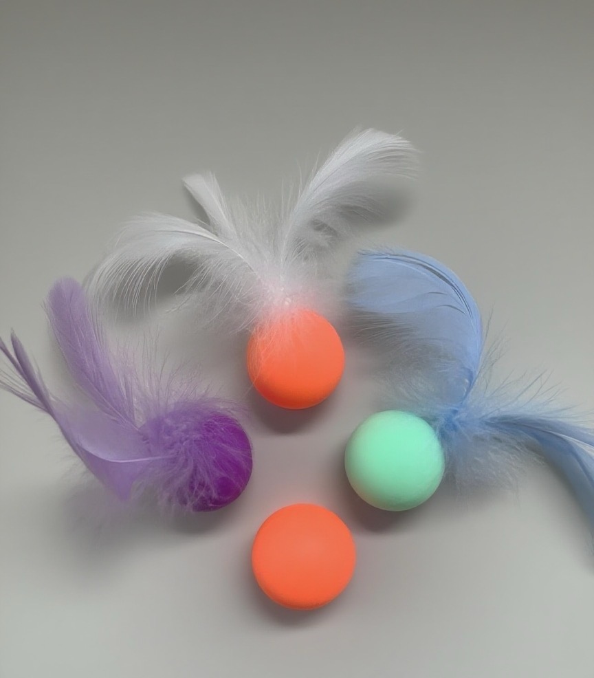 Cat toy: Dopamine elastic ball, silicone bouncing ball, cat teaser wand with feathers, self-amusement toys for relieving boredom, silent cat supplies